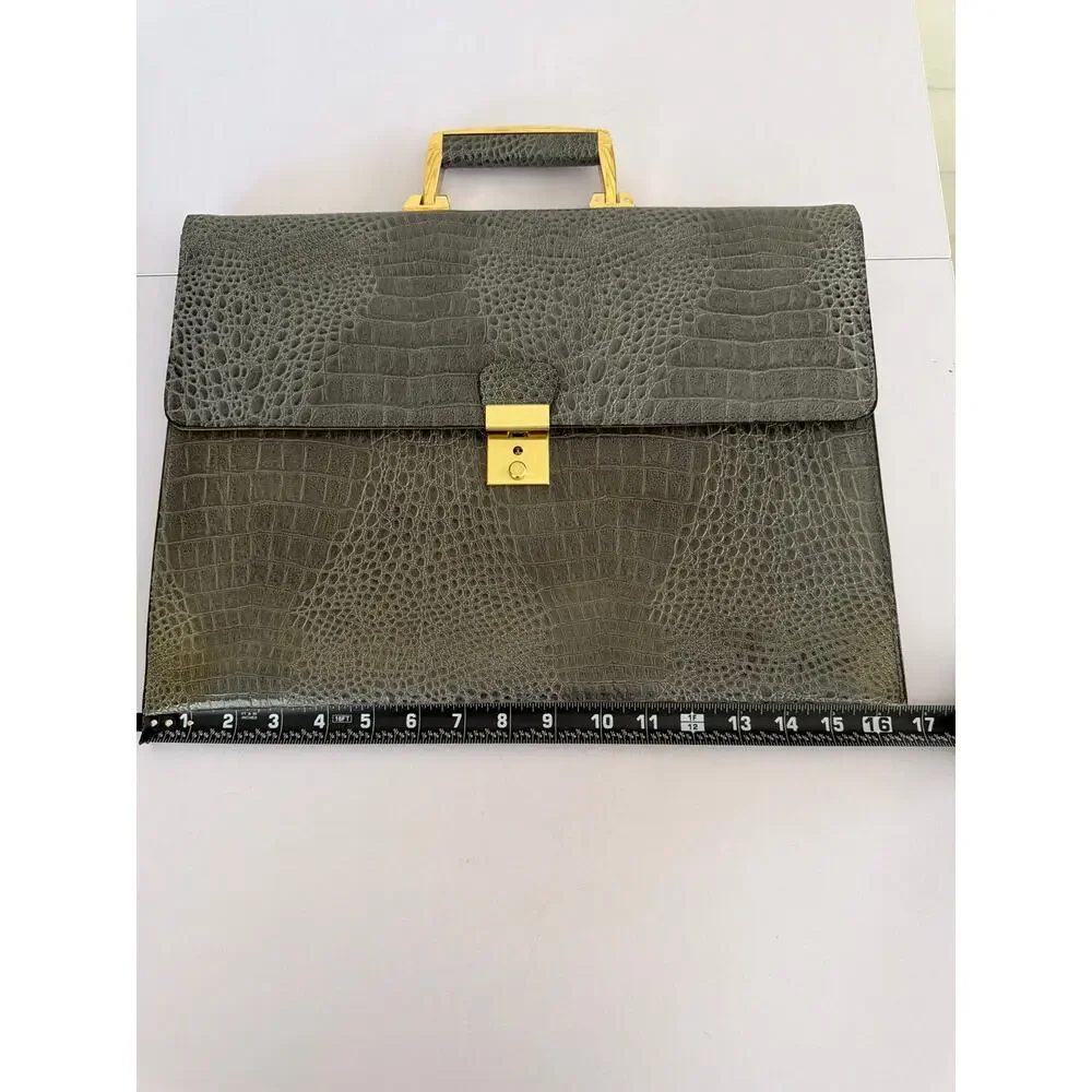 Vivace Vintage Grey Crocodile Embossed Leather Briefcase Attache Portfolio Lock